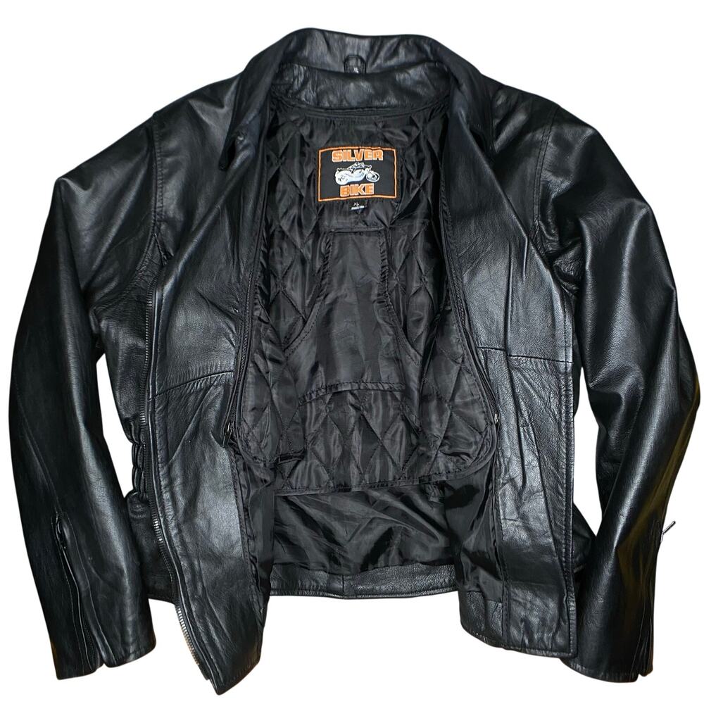 Silver Bike Genuine Leather Moto Jacket Women Sz XL Black Braiding - Picture 7 of 15